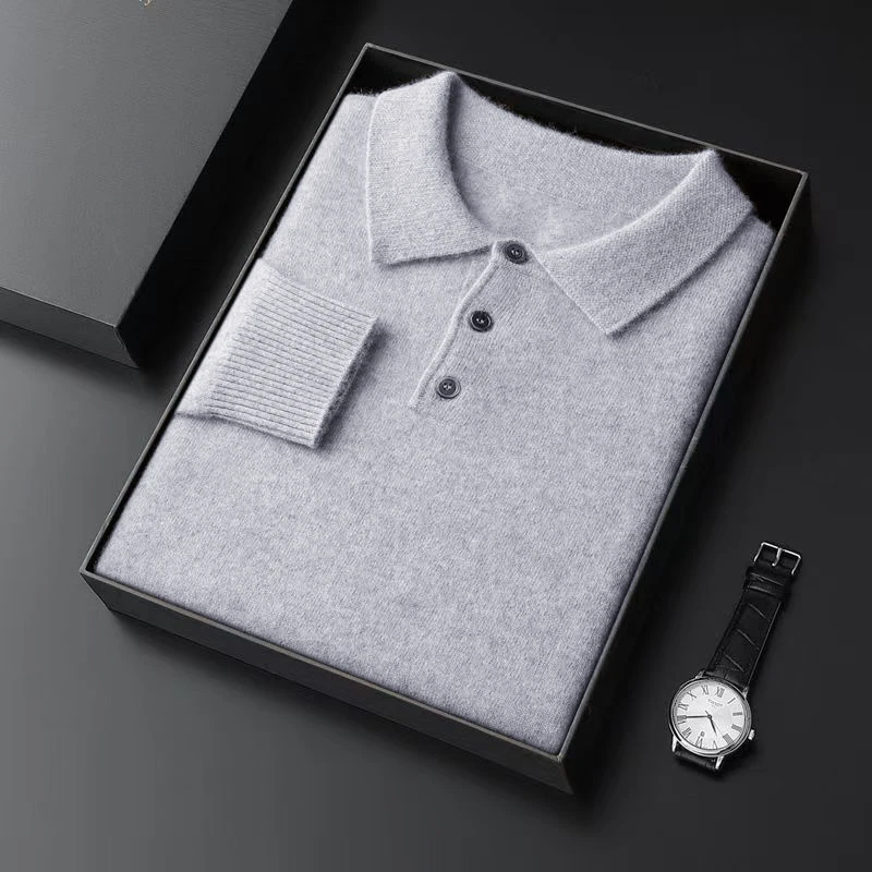 Autumn Mens Knit  Pullover Sweater Lapel Slim Fit Button Pullover HeavyWeight Polo Sweaters Outdoor Winter Warm Solid Streetwear view 2