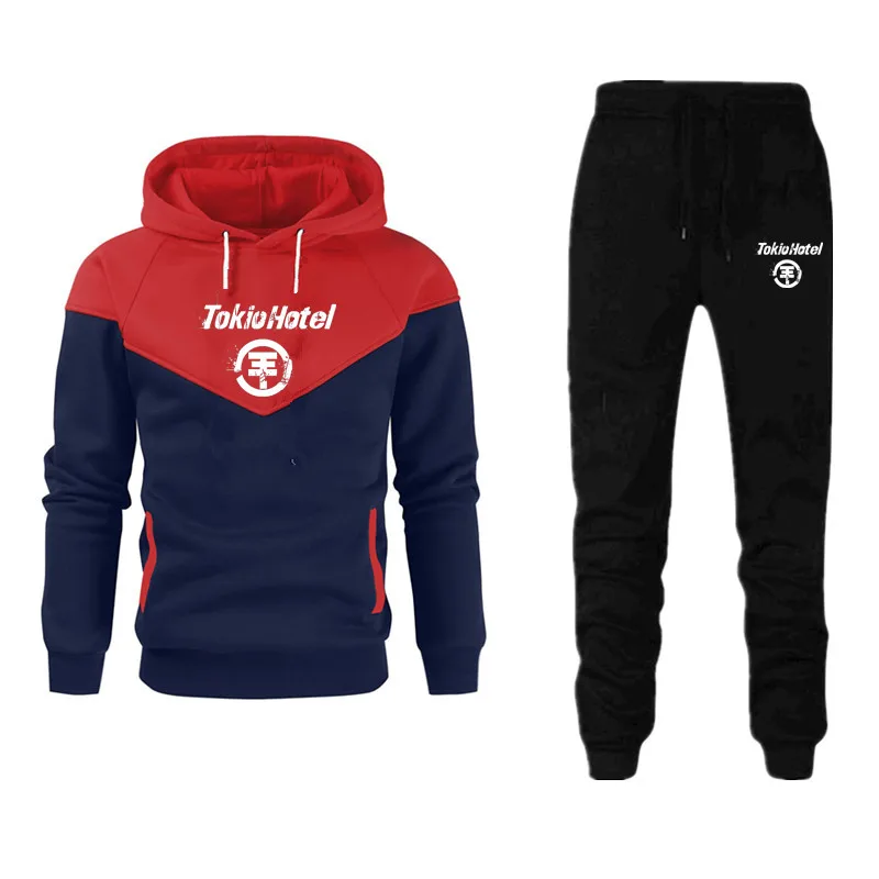 Ensemble de survêtement à capuche et pantalon de survêtement noir pour homme, sweats à capuche épissés, sport décontracté, jogging à capuche, haute qualité, mode, 03