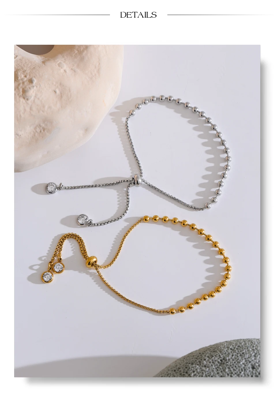 Stainless Steel Beads Chain Adjustable Necklace and Bracelet Bangle