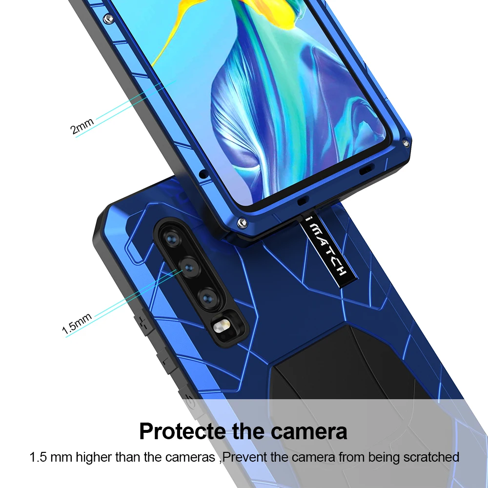 Original Imatch Phone Case Hard Aluminum Metal Tempered Glass Screen Protector Cover For Huawei P30 Lite Full Cover