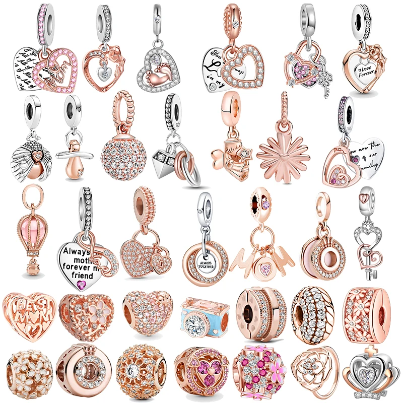 

925 Silver Rose golden Love Footprint boutique pendant fit pandora original bracelet charm beads necklace Diy female jewelry