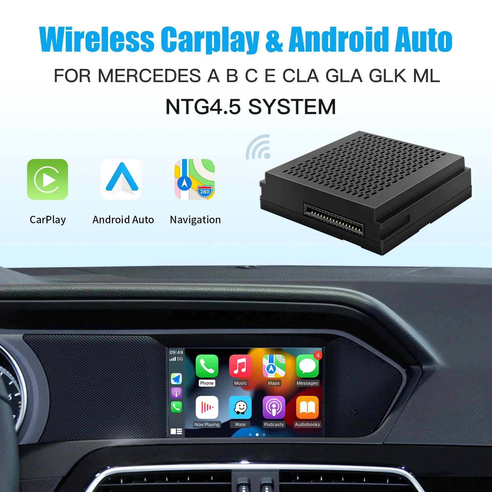 

AUTOABC Wireless Carplay Suitable For Mercedes Benz A B C E CLA GLA GLK ML Sprinter NTG4.5 Becker Module Android Auto Navigation