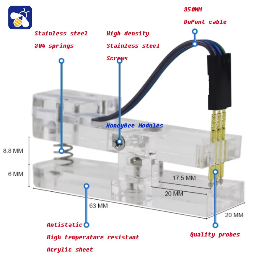 1.27 1.5 2.0 2.54 pitch test clips program burner clips PCB burner jig programmer downloader acrylic pcb clip pcb test fixture
