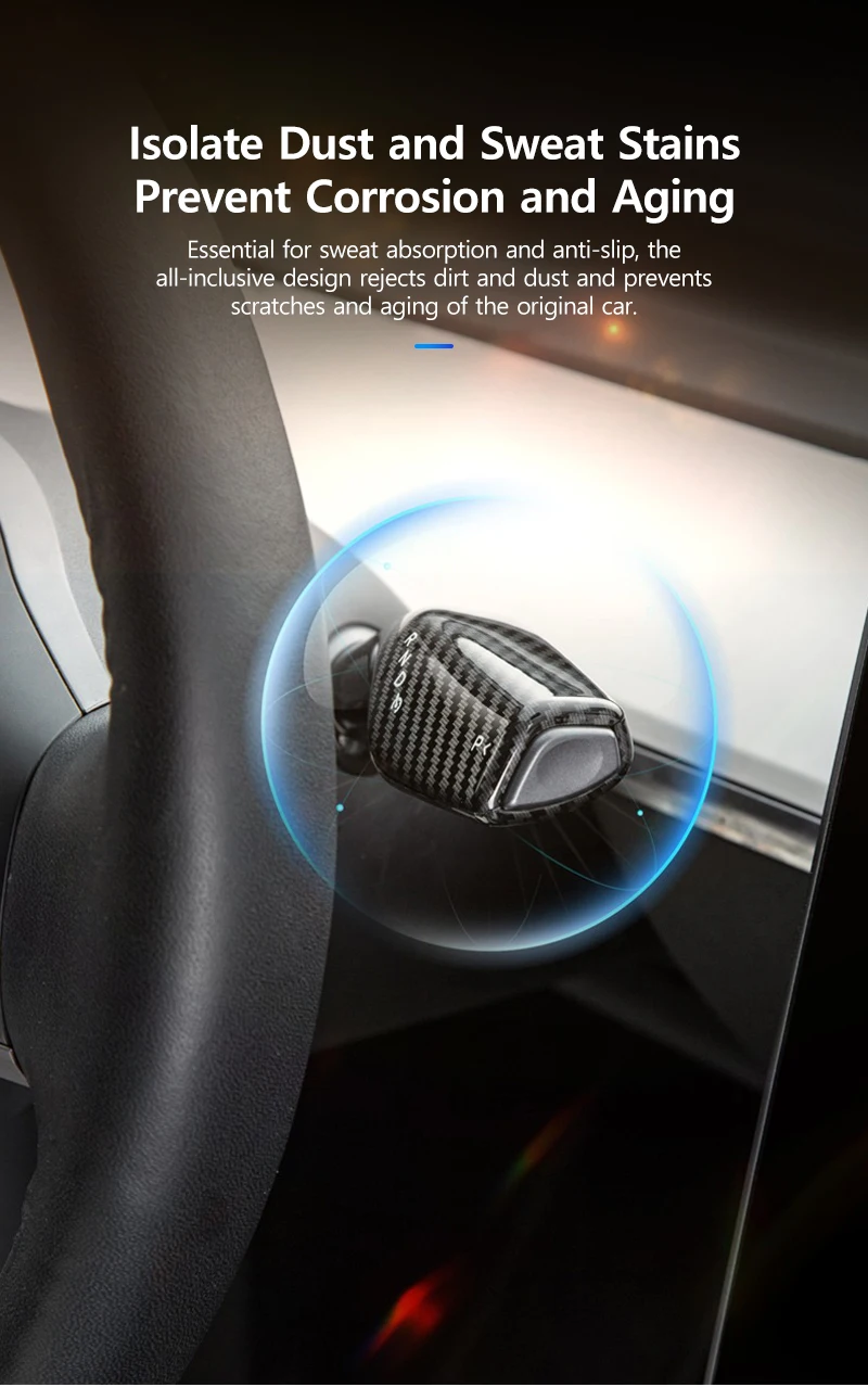 Lenk hebel abdeckung für Tesla Modell 3 y abs Auto Säule Schaltknauf Abdeckung Dekor Kohle faser Muster Schalthebel dekorative Abdeckung – Detail 11