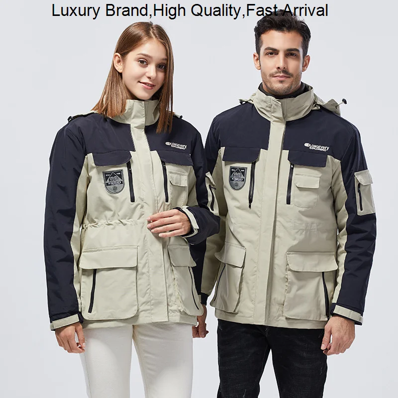 

and Men's Women's Three-in-one Detachable Jacket Windproof Waterproof Plus Velvet Thickened Cold-proof Ski Suit