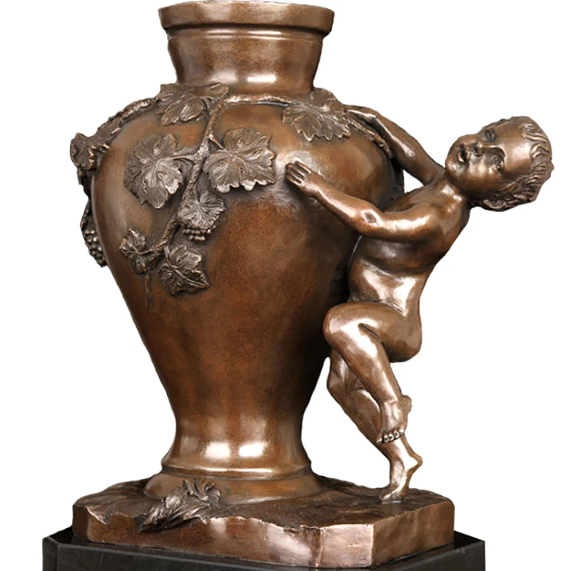 

ZH-669 Europe Home Furnishing Unique and innovative personality with Kid Statues Antique Bronze Vase for Home Decoration