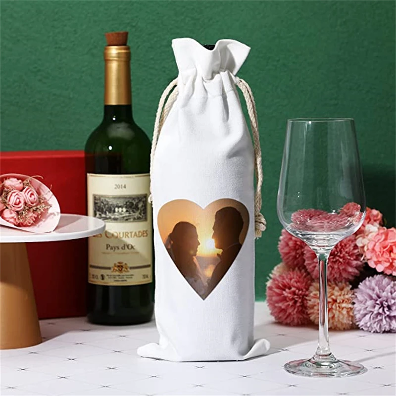 5pcs Drawstring Wine Bottle Gift Bag Sublimation Canvas Wine Bottle