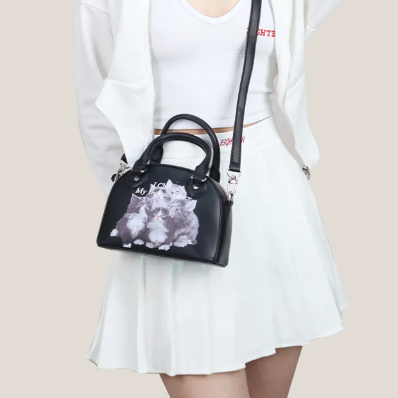 

Y2k Fashion Womens Top-handle Bags Cute Cats Printed Vintage Purses and Handbag for Girls Summer Small Shell Crossbody Bags