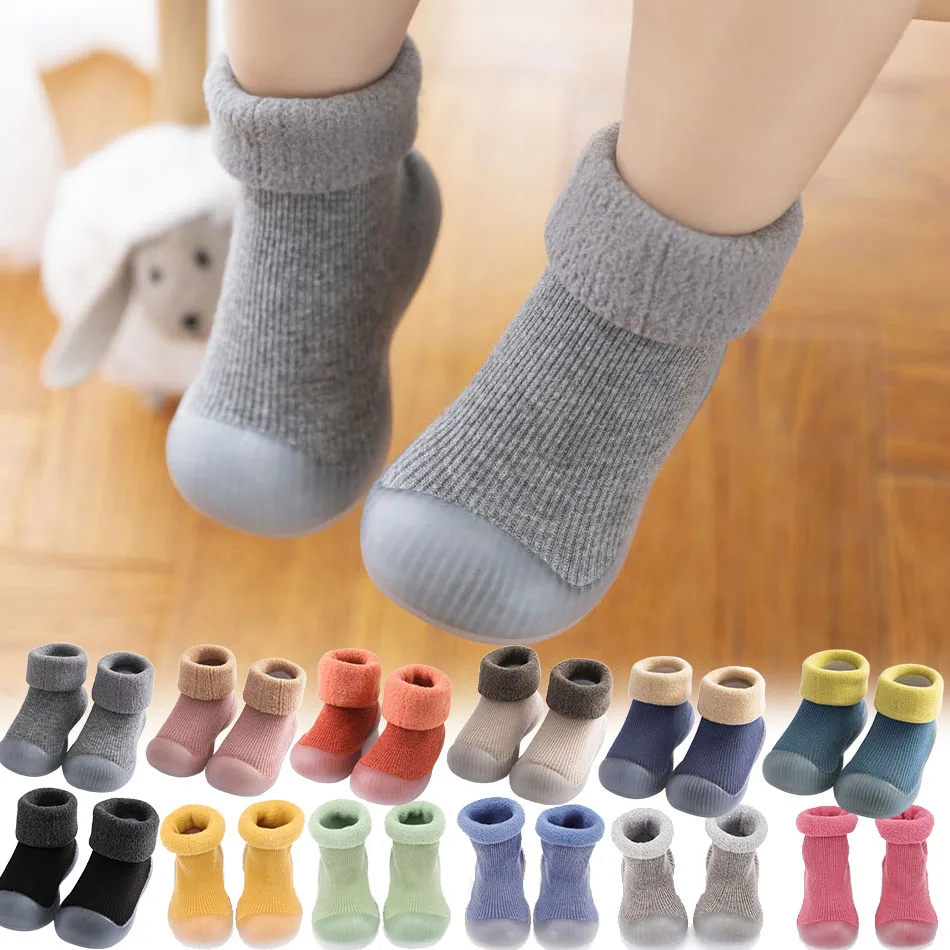 0-3T Newborn First Walkers Baby   Floor Socks Kids Knit Soft Sole Prewalker Infant   Fleece Warm Winter Anti-Slip Crib Shoes