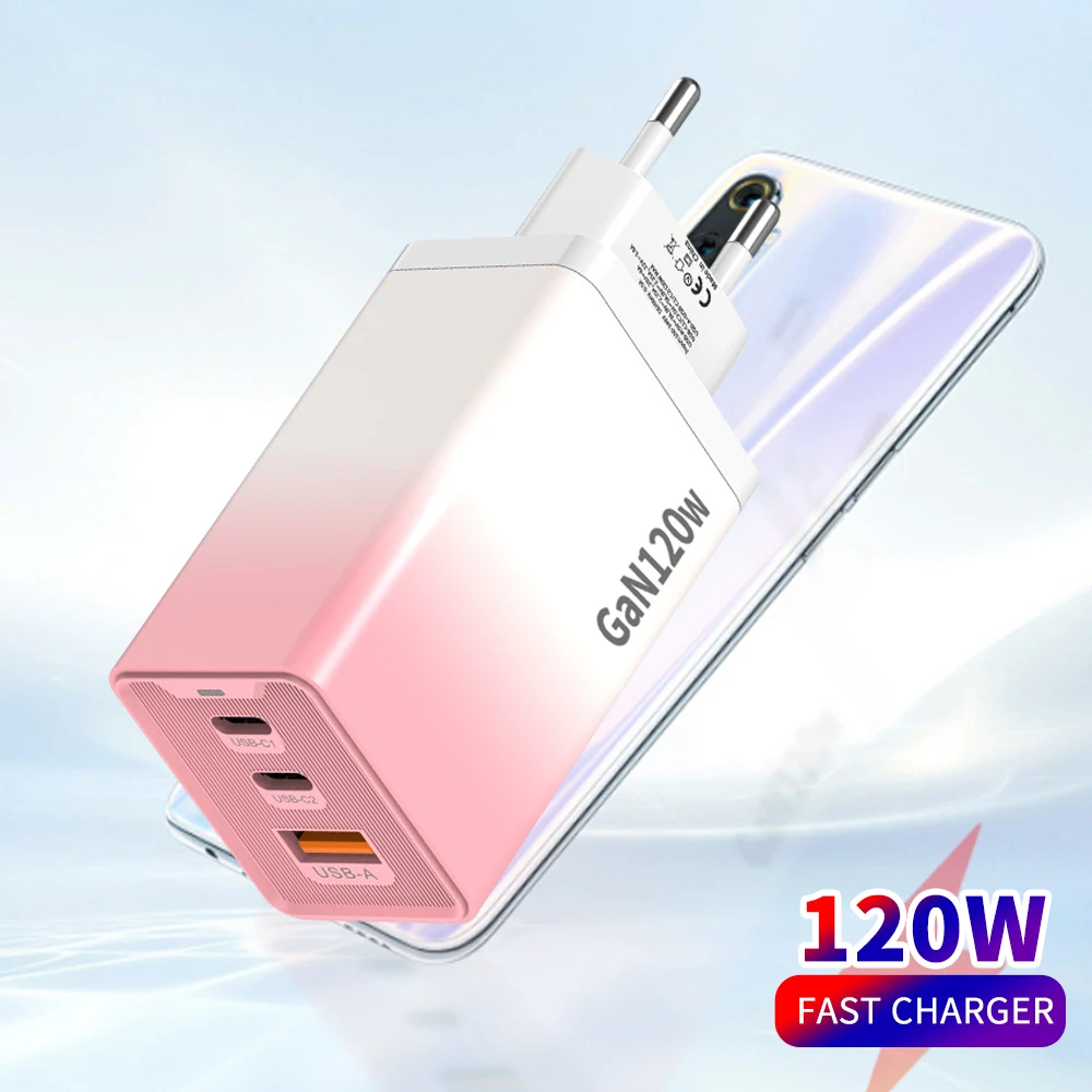 120W GaN USB Charger Fast Charging Charger Type C Mobile Phone Charger for iPhone 15 Pro Max Samsung Quick Charge Wall Adapter