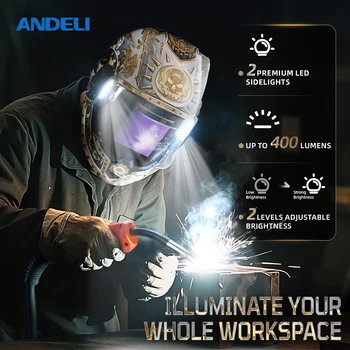 ANDELI Maschera per saldatura oscurante automatica 3,94 "X 3,74" Casco per saldatura con sensore ad arco Ture Color 4 con luce per saldatrice ad arco MMA MIG