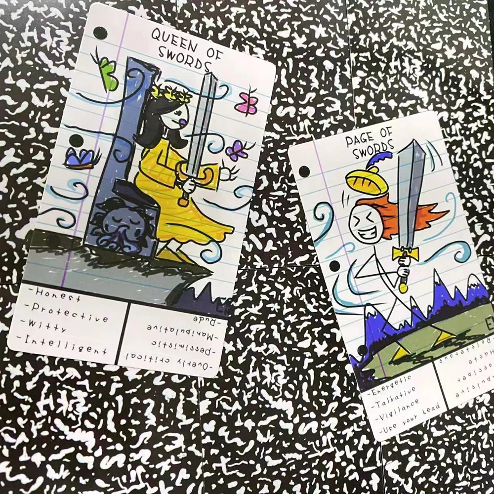 12CMx7CM Doodle Tarot  keyword deck designed with novice and beginners in mind Keyword Tarot Deck, Learning Tarot 4
