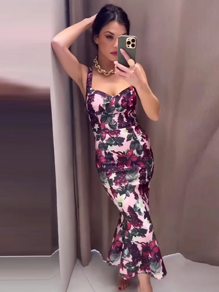 فستان TRAF 2025 للسيدات مطبوع عليه فاكهة فستان صيف...