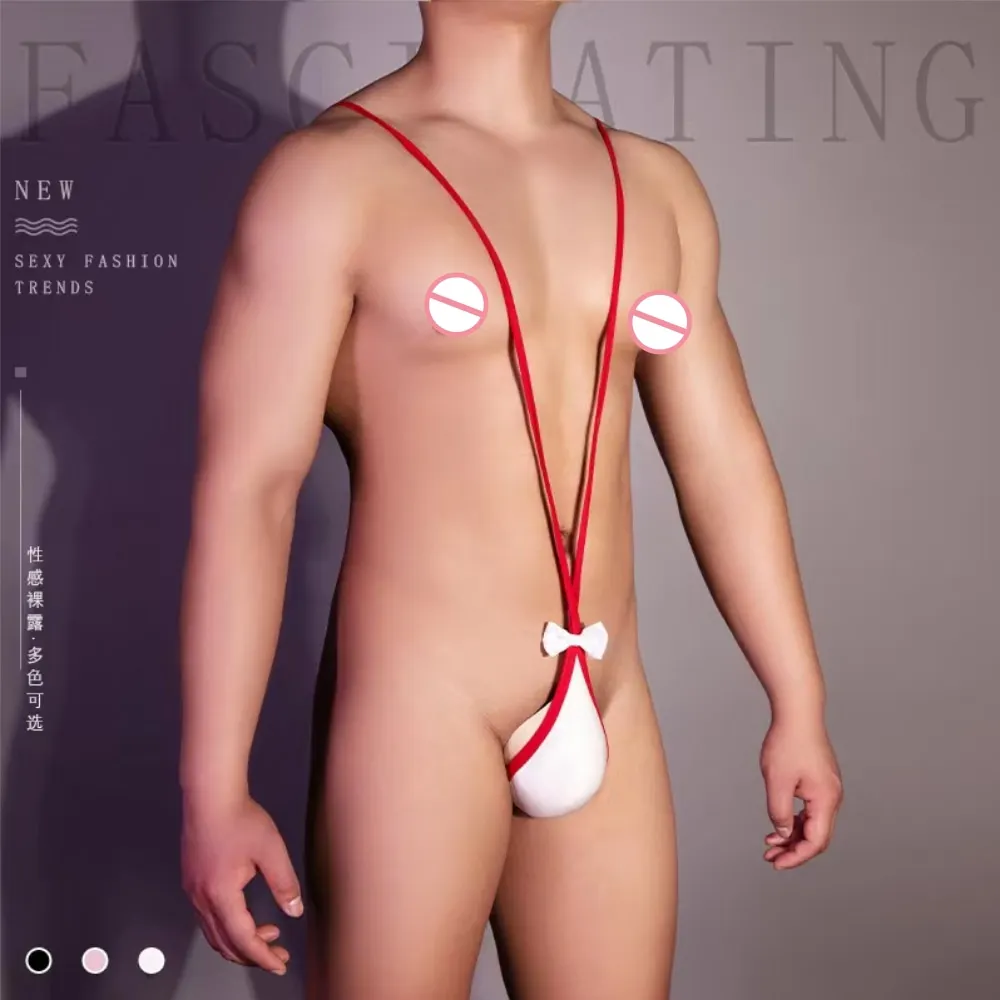 Male Underwear Men Panties Lingerie Sexy Thongs Low-Rise Thin Block G-string Bodysuit Bow Tie Performance Clothes