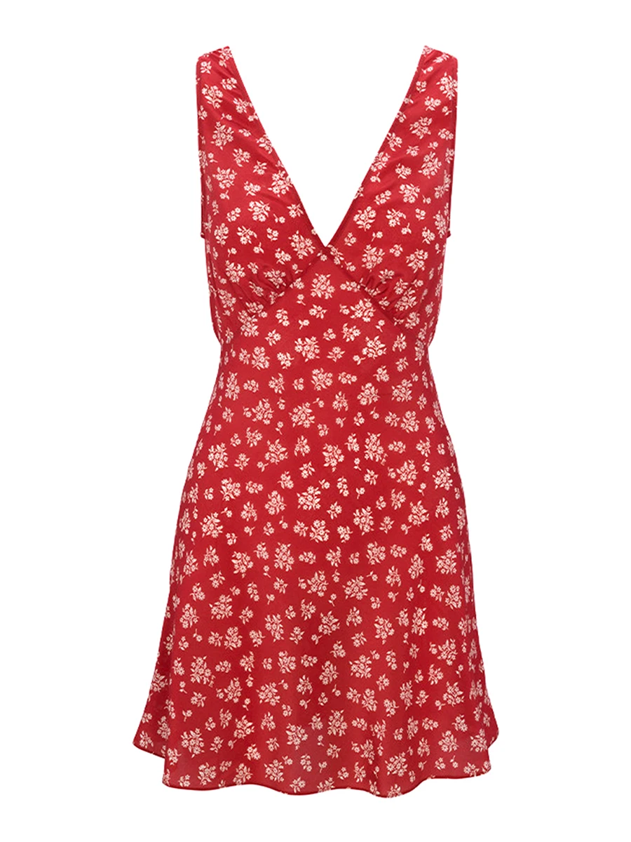 

Women s Summer Short Party Dress Sleeveless Deep V Neck Floral Print Beach Dress