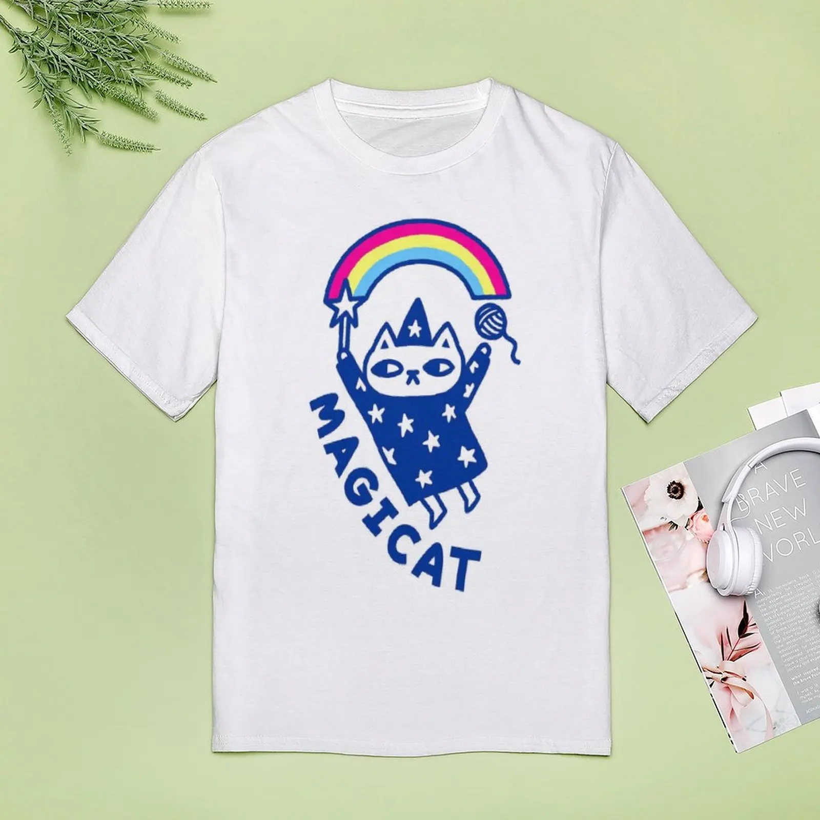 

Футболка с принтом для девочек, забавная рубашка MAGICAT