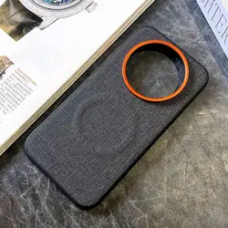 Luxury PU Cloth Magnetic MagSafe Protective Back Cover Case - Xiaomi 17 Ultra (Black)