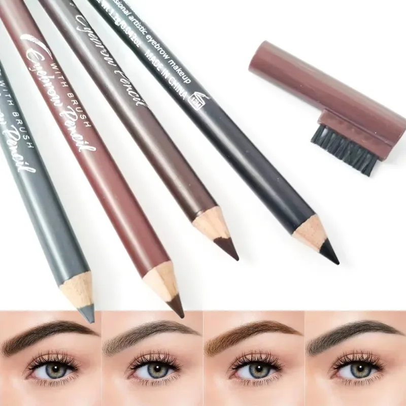 Wasserfester Holz-Doppelendiger Augenbrauenstift Glatter Langanhaltender Verwischfester Eyeliner-Stift 4 Farben Matt Chromogenes Make-up – Detail 2