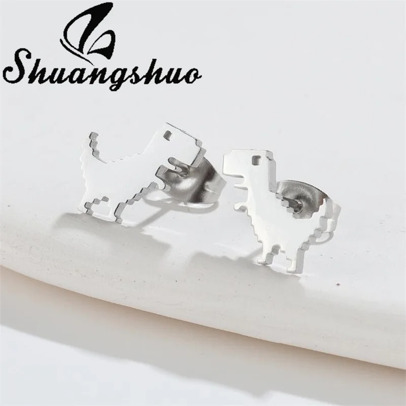 Shuangshuo Minimalistische Dinosaurier-Ohrringe aus Edelstahl für Damen, kleine Ohrstecker, schwarze Farbe, Modeaccessoires, Geschenk – Detail 10