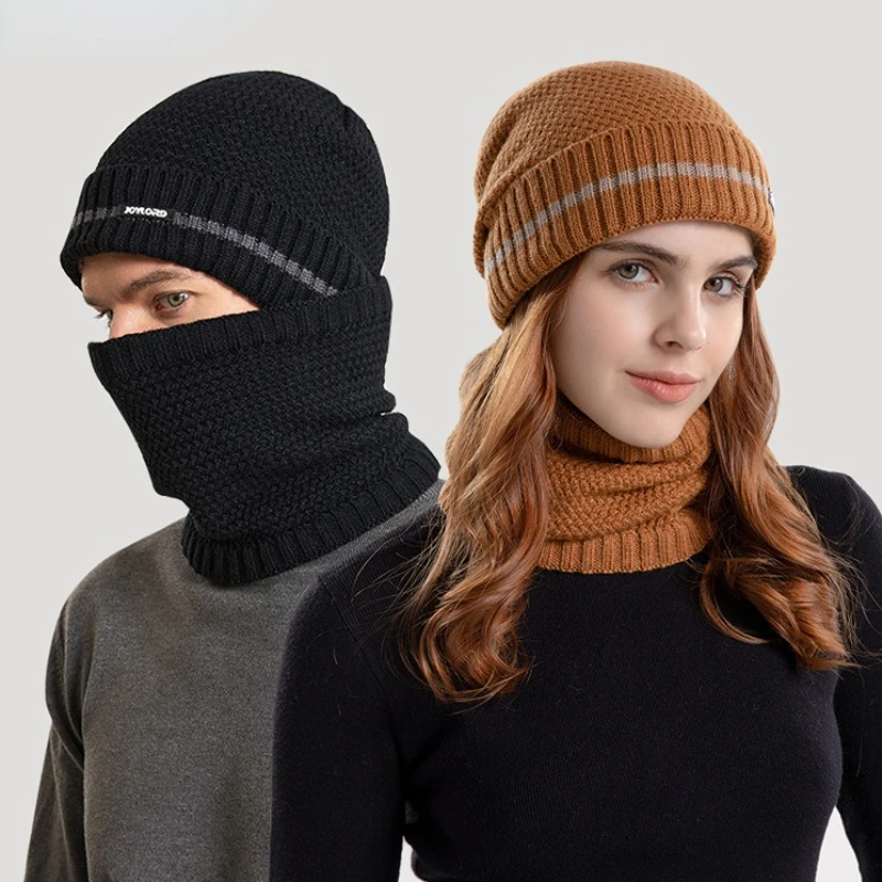 

Unisex Winter Beanie Plush Warm Solid Knitted Hat Bib Two Piece Set Women Men Outdoor Cycling Travel Overall Protection Skullies