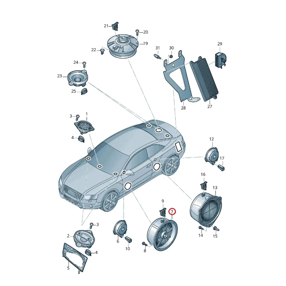 A4 2008 2016 & A5 2008 2017 OEM 번호 8T0035415A 용 전면 도어 MidRange Bass 라우드 스피커 교체