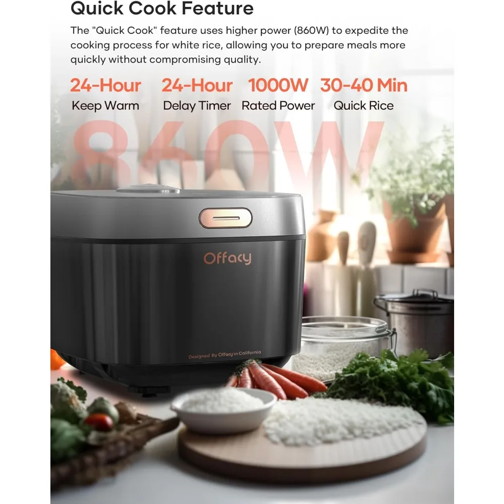 Rice Cooker Maker 8 Cup Uncooked 8 Preset Programs, Smart Fuzzy Logic, LED HD Display, Auto Keep Warm, Quick Cook, Black 2