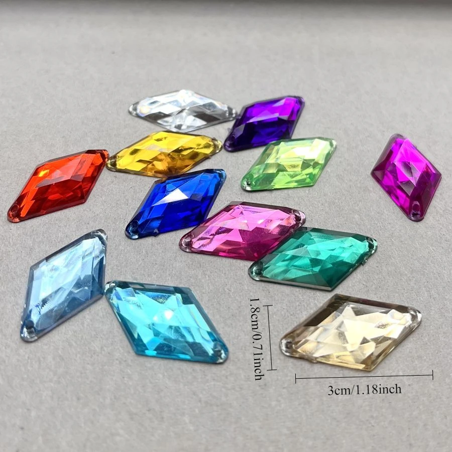 20개 18x30mm 다이아몬드 더블 홀 봉제 라인스톤 의류 장식에 적합 DIY 쥬얼리 생산 장식