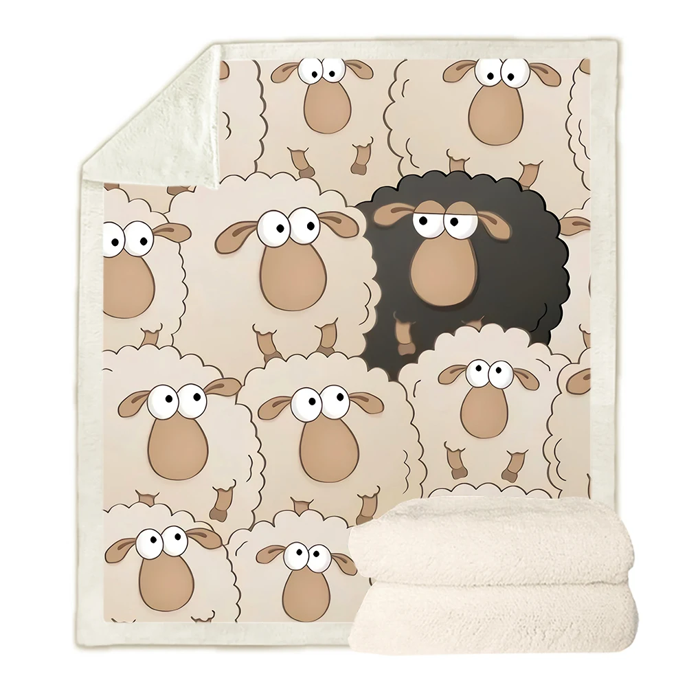 

CLOOCL Cartoon Animals Blankets Black Sheep Among White Sheep 3D Printed Throw Blankets Double Layer Travel Quilt Dropshipping