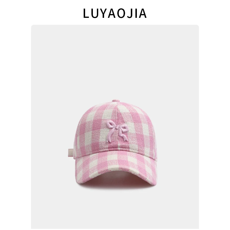 

Plaid Bow Baseball Cap Women's Fashion All-Match Sun-Proof Face-Looking Small Peaked Cap