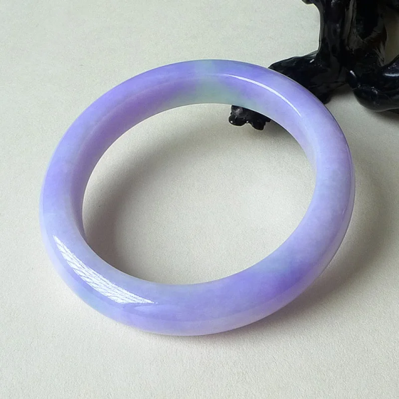 Myanmar Natural 56-64mm Purple Lavender Jade Jadeite Round Bar Bracelet Bangle 2