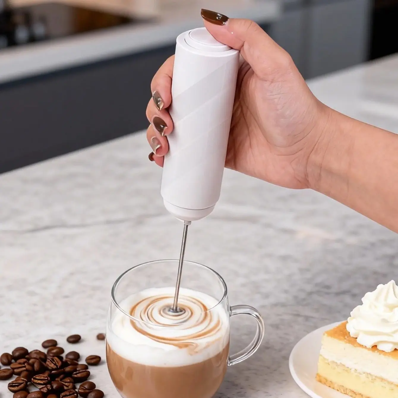 1 electric coffee frother, milk frother, AA size rechargeable electric kitchen mixer, egg beater, cream maker, blender 2
