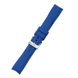 Waterproof Silicone Sport Watchband - Soft, Comfortable Rubber Bracelet with Curved End - 22mm (Blue)