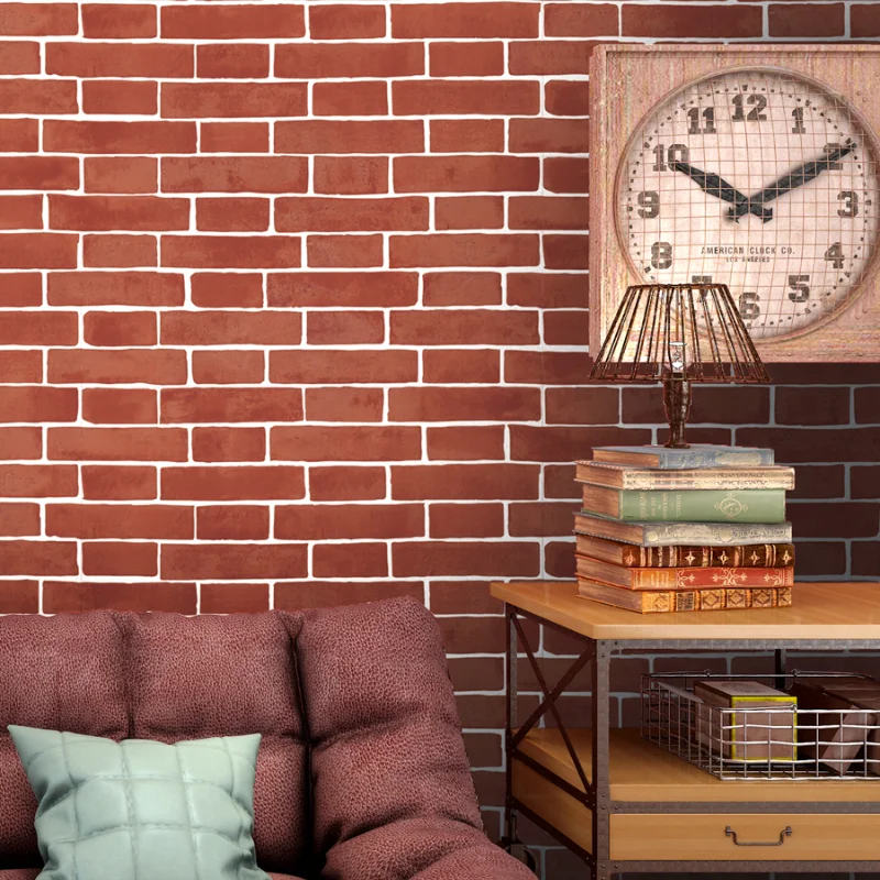 

Seamless Whole House Brick Pattern Living Room Modern Minimalist Linen Red Brick Bedroom Wall Covering Fabric