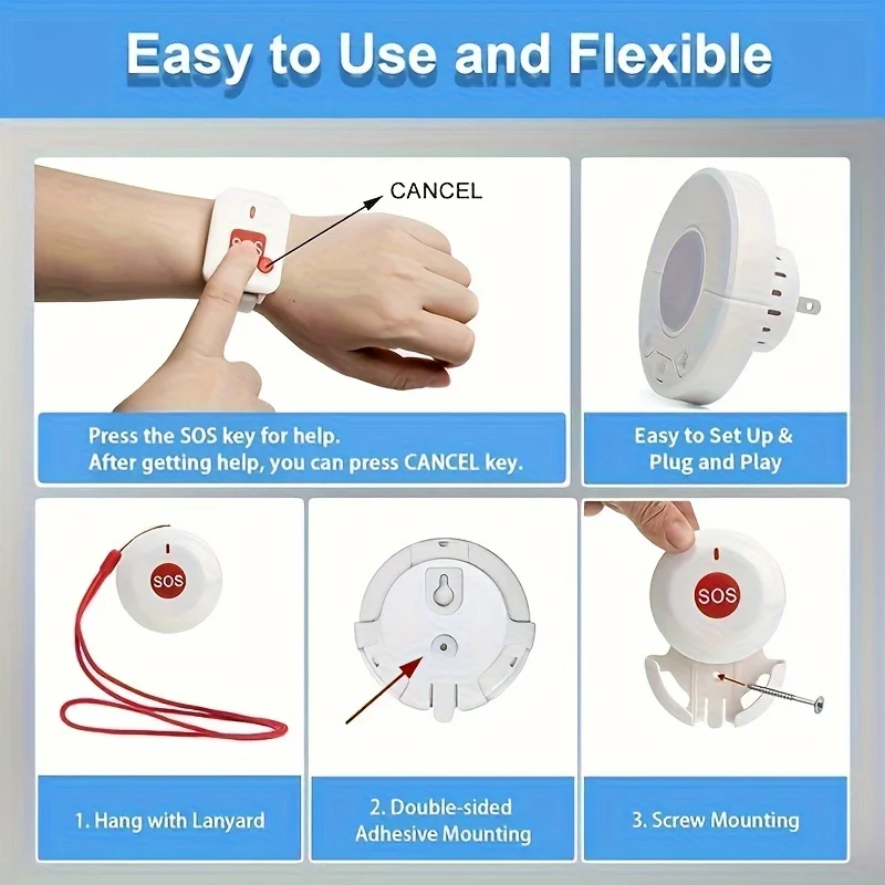 Caregiver Pager Alert Button For Seniors At Home Medical Alert For Elderly/Patient/Disabled Plugin Receiver Emergency Button