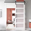 Glass barn door with 4ft sliding door hardware kit, solid LVL wood covering waterproof and scratch resistant 1