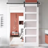 Glass barn door with 4ft sliding door hardware kit, solid LVL wood covering waterproof and scratch resistant 1