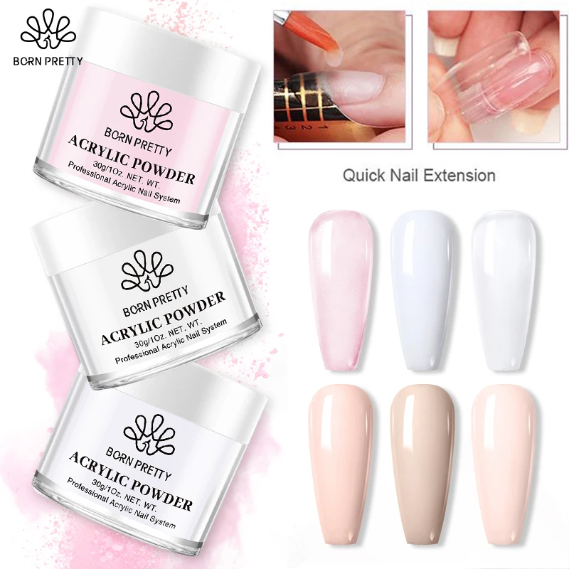 BORN PRETTY Acrylic Powder 30/10g Clear White Pink Acrylic Nail Professional Polymer for French Nail Extension No Need Lamp Cure