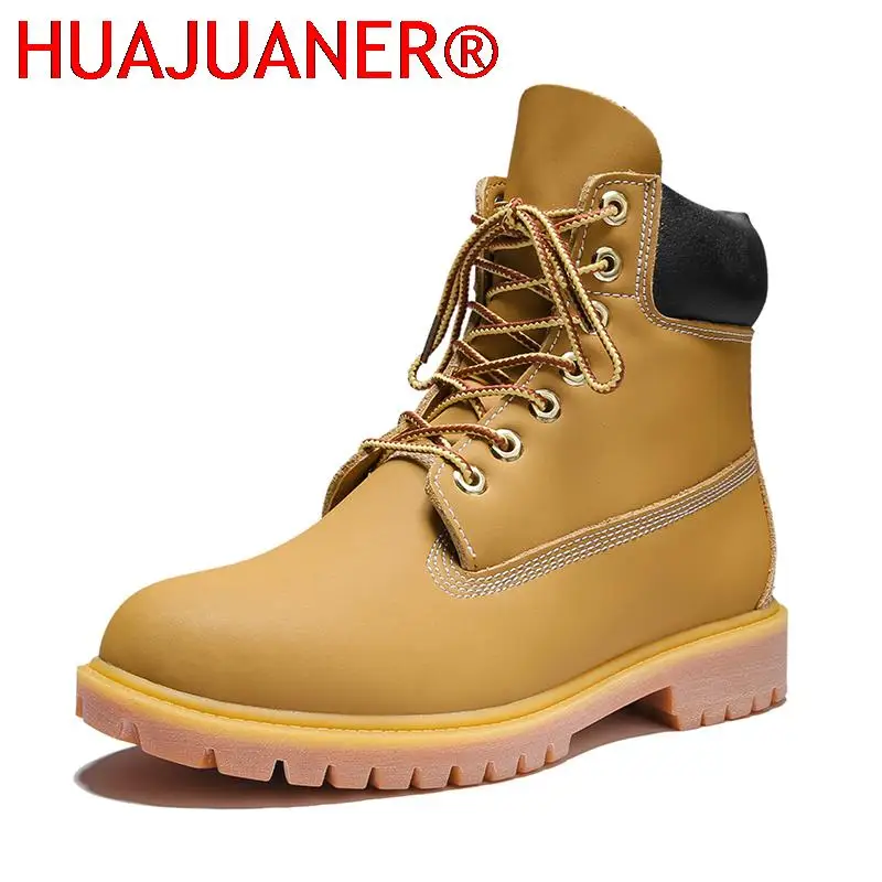 

High Quality Genuine Leather Mens Ankle Boots Leather Snow Boots Winter Punk Booties Plush Winter Boots Working Boots Men Shoes