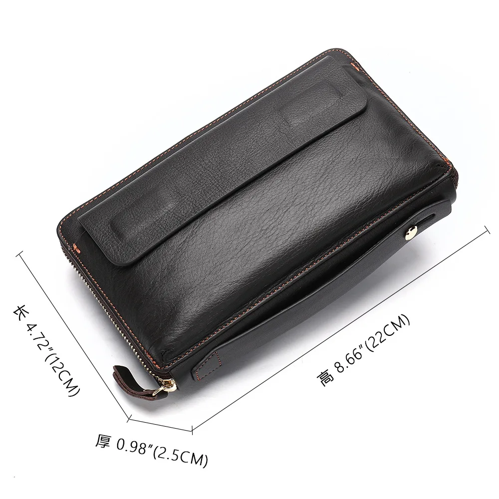 Genuine Leather Clutch Bag for Men Luxury Designer Zipper Wallets Bag Casual Male Long Purse Handbag Phone Pocket Large Capacity