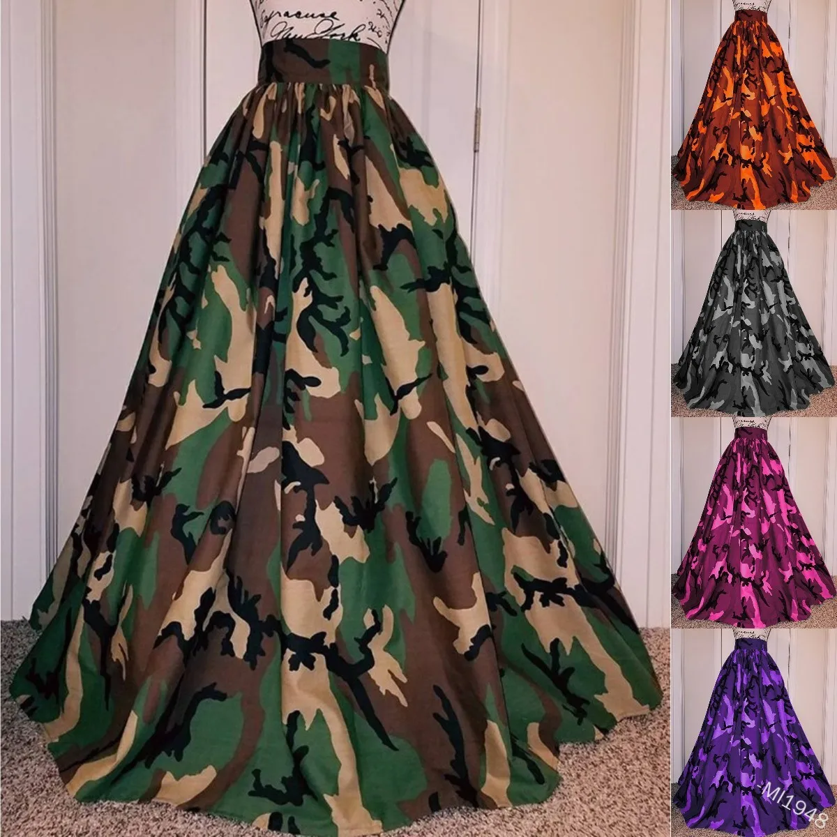 

Summer High Waist Camouflage Long Skirt Women 3D Printing Tie-dye Vacation Skirts High Fashion Plus Size Skirt Camo Dress