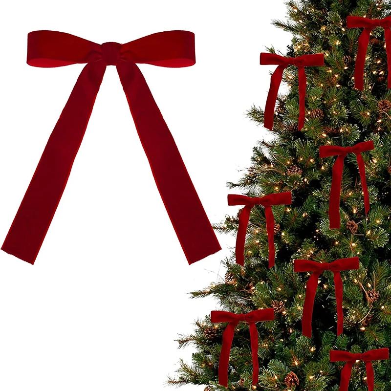 12pcs Red Velvet Bows for Christmas Tree Decorations Velvet Ribbon Bow Wreath Gift Ties Gold Twist Ties Gift Wrapping christmas decorations