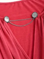 European and American fashion women's lettuce pleated chain decoration V-neck plus size T-shirt - Image 3