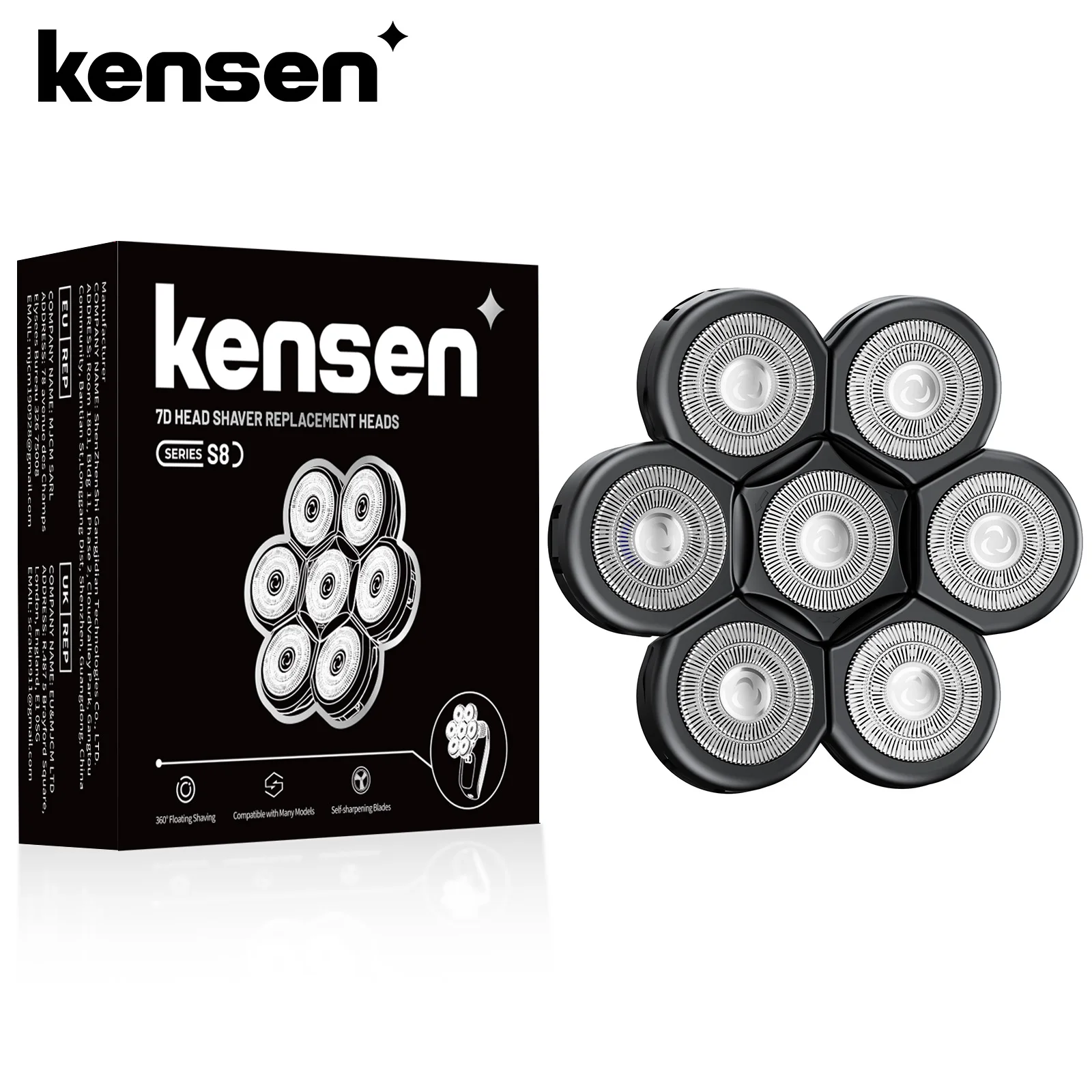 Kensen 7D Electric Razor Head Replacement - Washable Floating Shaver & Beard Trimmer Kit