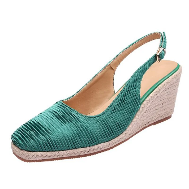 

Summer Wedge Heel Square Toe Women's Shoes High Heel Straw Hemp Rope Bottom Sandals Laides Casual Buckle Strap Chaussure Femme