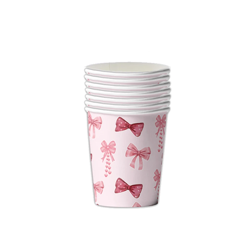 12 Bicchieri Di Plastica Con Fiocco Rosa, Coperchio E Cannuccia – 710 Ml Riutilizzabili Per Matrimoni, Baby Shower E Compleanni