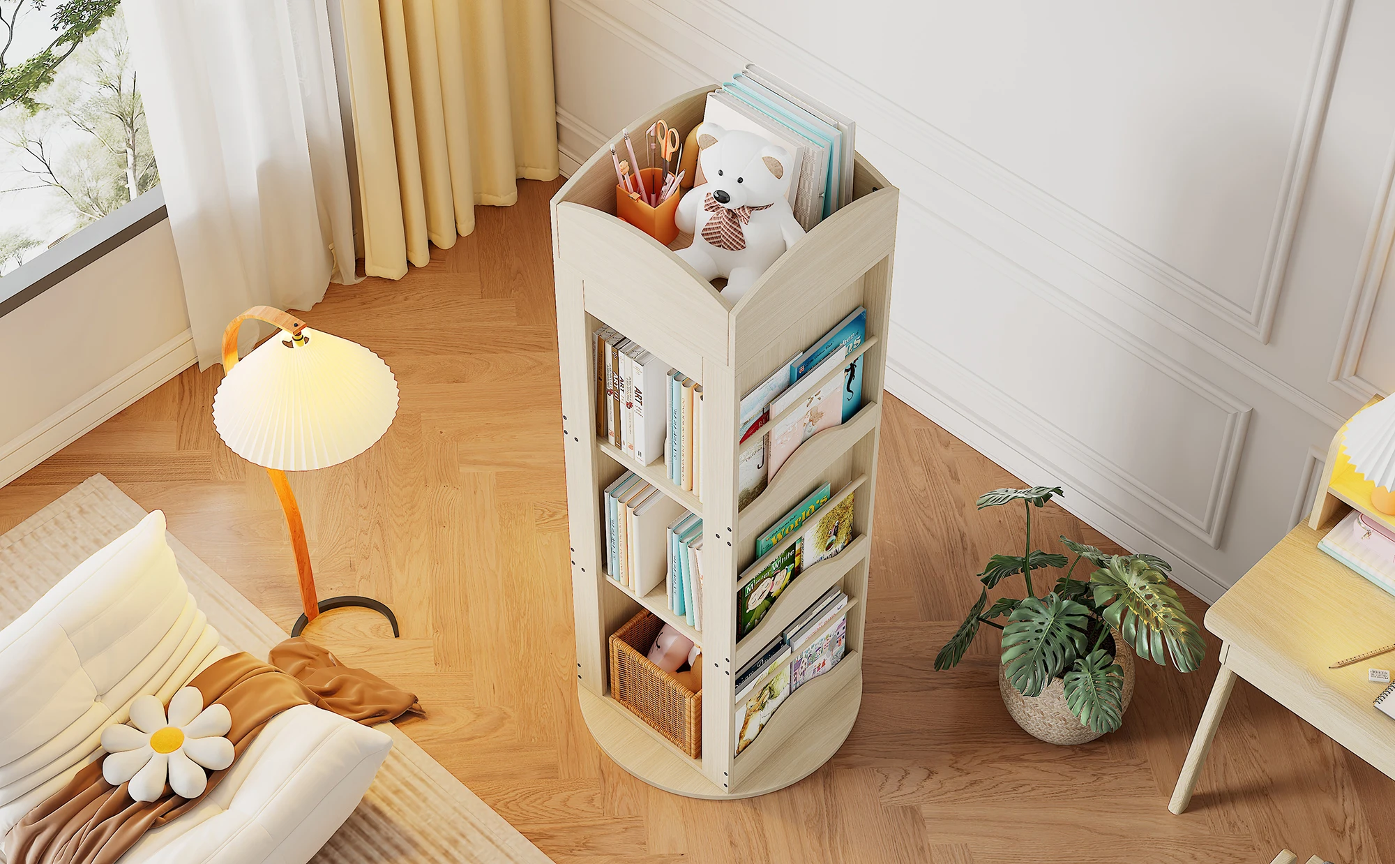 Drehbares Bücherregal, freistehendes Regal, Bilderbuchregal mit 360-Grad-Drehfunktion, Aufbewahrungsregal für Kinder und Erwachsene – Detail 17