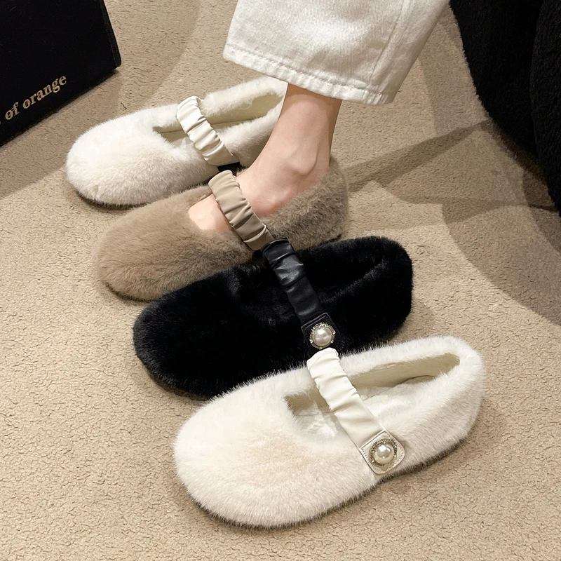 

Shallow Mouth Women Casual Female Sneakers Round Toe Flat Shoes Modis Loafers Fur Autumn New Dress 2023 Winter Fall Moccasin Flo