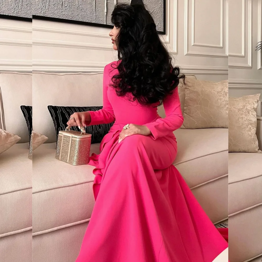 Jiayigong  Jersey Ruffle Christmas Sheath O-Neck Bespoke Occasion Gown Midi Dresses Saudi Arabia