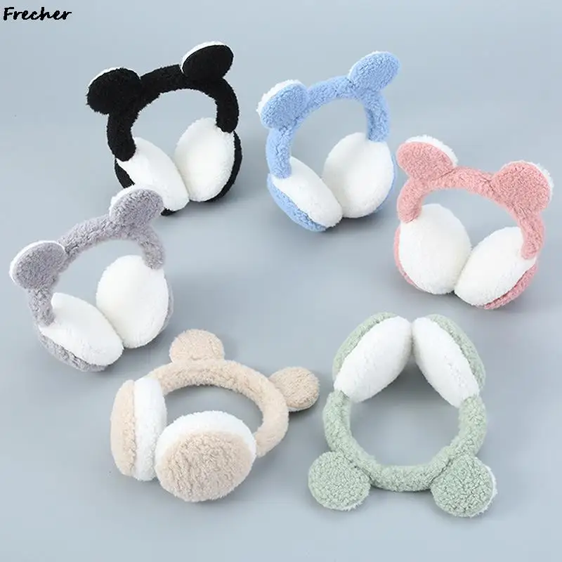 

Winter Cute Bear Earmuff Spring Ear Protection Plush Headband Women Men Harajuku Ears Warmer Fashion Solid Color Earflap Outdoor