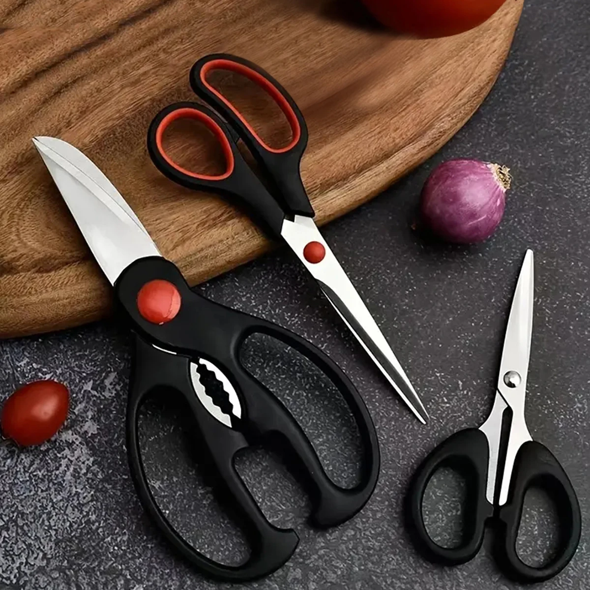 3PCS-Multi-functional kitchen scissors; household stainless steel scissors for food; chicken bone scissors.